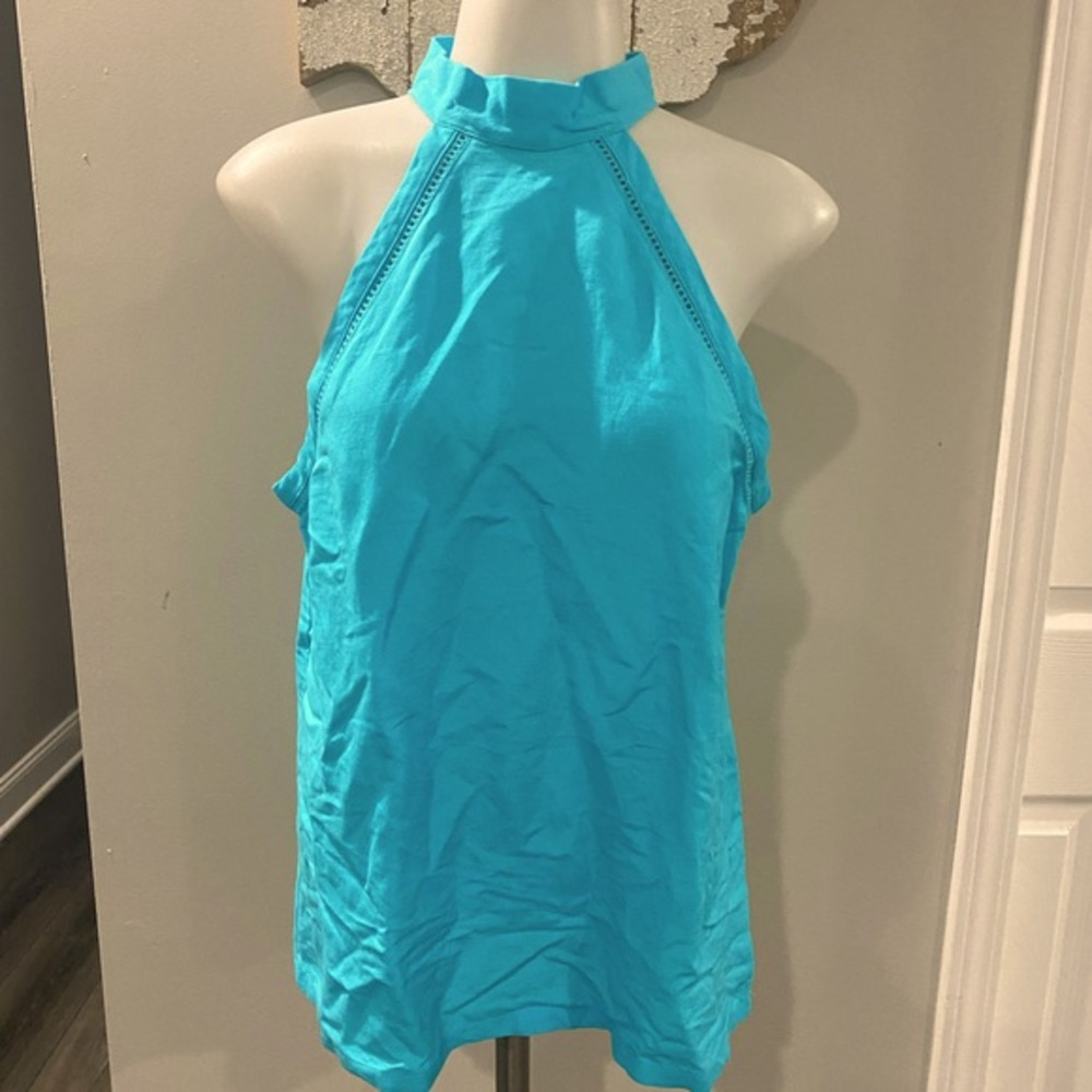 NWT! Ann Taylor‎ Blue Halter Summer Linen Top